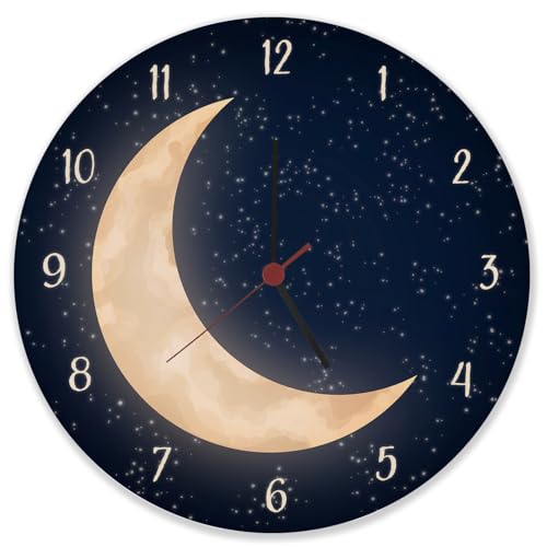 Nachthimmel mit Halbmond Wanduhr aus Glas Schöne Uhr für das Kinderzimmer mit Mond und Himmel als Kinderuhr im Kinderzimmer als Dekoration Nachthimmel mit Halbmond Wanduhr aus Glas Schöne Uhr für das Kinderzimmer mit Mond und Himmel als Kinderuhr im Kinderzimmer als Dekoration von speecheese
