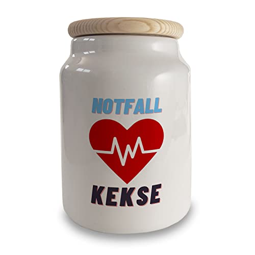 speecheese Notfall Kekse Keksdose aus Keramik mit Holzdeckel von speecheese