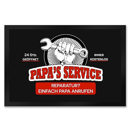 speecheese Papa's Service Fußmatte XXL in 50x75 cm mit Werkstattmotiv als Coole Türmatte zum Vatertag um die Werkstatt im Vintage-Look zu dekorieren und zu Zeigen zu was Dein Dad fähig ist von speecheese