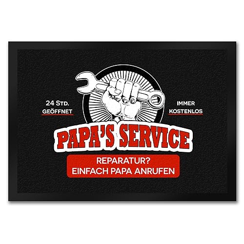 speecheese Papa's Service Fußmatte in 35x50 cm mit Werkstattmotiv als Coole Türmatte zum Vatertag um die Werkstatt im Vintage-Look zu dekorieren und zu Zeigen zu was Dein Dad fähig ist von speecheese