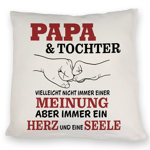 speecheese Papa & Tochter Kissen in rot mit Spruch EIN Herz und eine Seele EIN bequemes DekoKissen zum Vatertag Vater Freundschaft Familie Weihnachten Sofa Männer Sprüche ausgefallen von speecheese