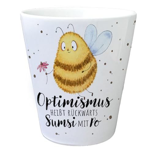 speecheese Pummel Biene Blumentopf mit Spruch Optimismus heißt rückwärts Sumsi mit Po EIN bunter Pflanzentopf für die Fensterbank Motiv Hummel Übertopf Frauen Geburtstag Keramik Frühlings von speecheese