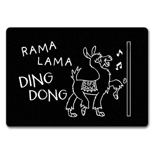 speecheese Rama Lama Ding Dong Alpaka Fußmatte in 35x50 cm ohne Rand Türmatte für Besuch Lachen Witziges Alpaka-Design Christkind Weihnachtsbaum von speecheese