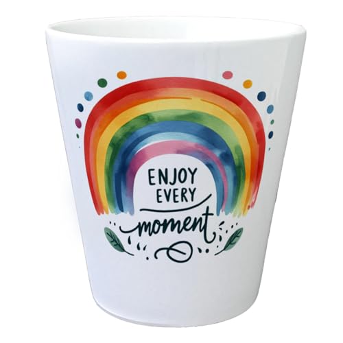 speecheese Regenbogen Blumentopf mit Spruch Enjoy Every Moment Motivation Regenbogenfarben Bunt in Rot Orange Gelb und Grün - für jeden Raum von speecheese