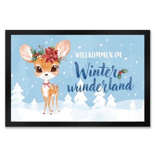 speecheese Rehkitz Fußmatte XXL in 50x75 cm mit Spruch Willkommen im Winterwunderland eine weihnachtliche Türmatte für die Wintermonate oder Weihnachten von speecheese