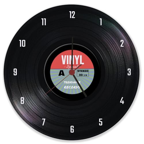 speecheese Retro Vinyl Special Schallplatte Wanduhr aus Glas Musikalischer Zeitmesser Kreisförmige Bunte Schallplatte Farbenfrohes Label-Design Trendaffe Records von speecheese