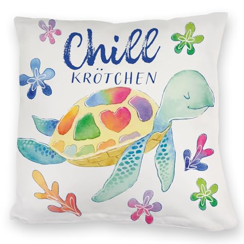 speecheese Schildkröte Kuschelkissen mit Spruch Chillkrötchen EIN buntes DekoKuschelkissen für die Couch KuschelKuschelkissen Chillkrötchen Kinder Bunte Turtle Regenbogen Unterwasser von speecheese