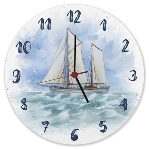 speecheese Segelschiff Wasserfarbenoptik Wanduhr aus Alu Schöne Uhr mit gemaltem Segelboot als Dekoration für das Boot oder Geschenkidee für Segler mit maritimem Motiv speecheese Segelschiff Wasserfarbenoptik Wanduhr aus Alu Schöne Uhr mit gemaltem Segelboot als Dekoration für das Boot oder Geschenkidee für Segler mit maritimem Motiv von speecheese