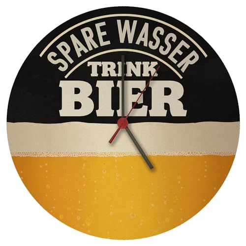 speecheese Spare Wasser Trink Bier Wanduhr Witzige Uhr für Männer mit Biermotiv als Dekoration für den Partykeller oder für die Kneipe des Vertrauens von speecheese