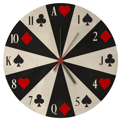 speecheese Spielkarten Wanduhr Uhr mit Kartenspiel Herz Pik Karo Kreuz Karten als Deko für Liebhaber von Poker oder den Pokerkeller von speecheese