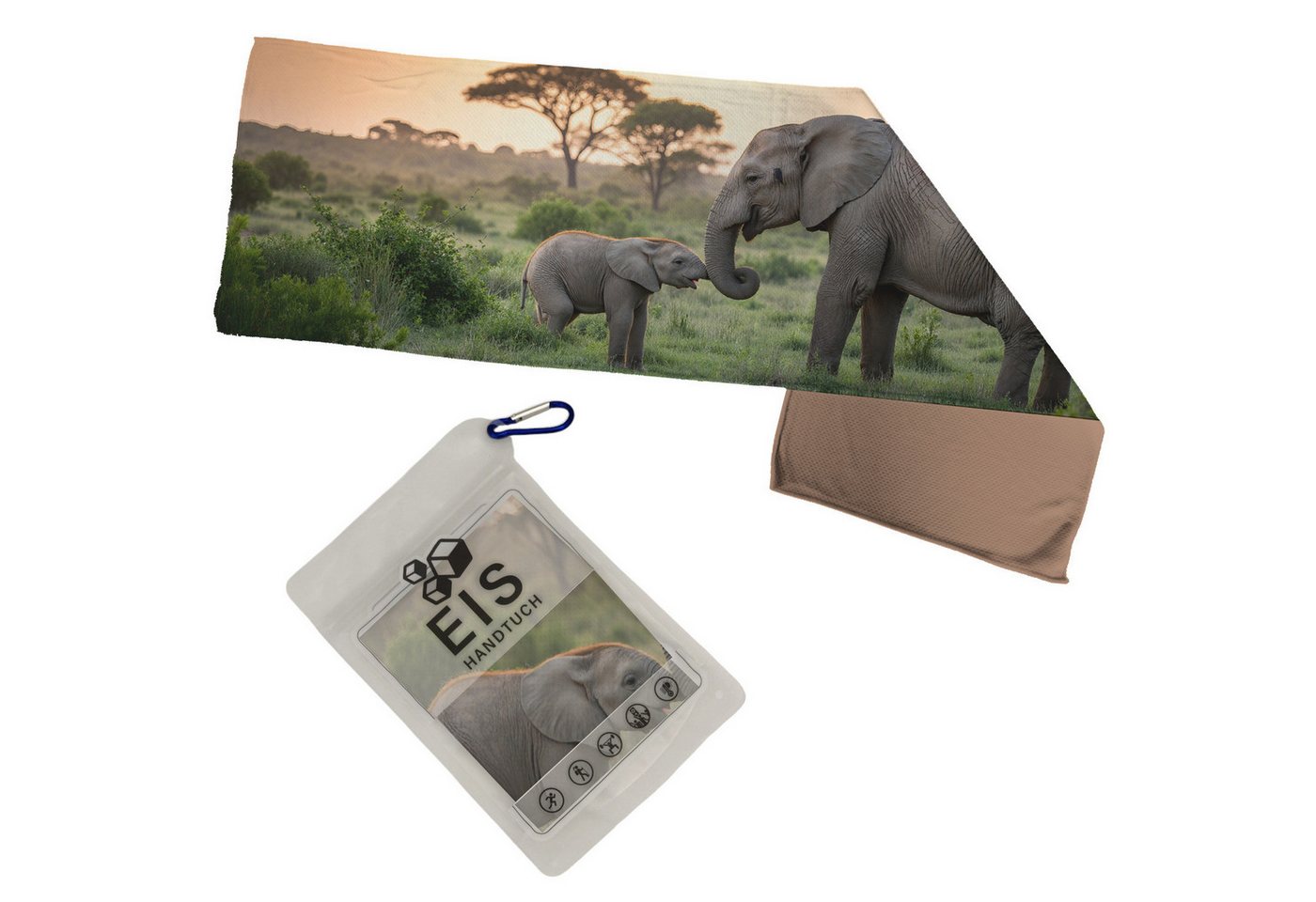 speecheese Sporthandtuch Elefantenmutter mit Kind Eishandtuch für Tierliebhaber von speecheese