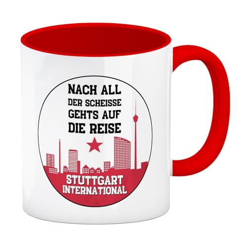 speecheese Stuttgart Europapokal Kaffeebecher in rot mit Spruch Stuttgart International Für Echte Cannstatter Kurve Fans - Gesang Herz aus Bad Cannstatt von speecheese