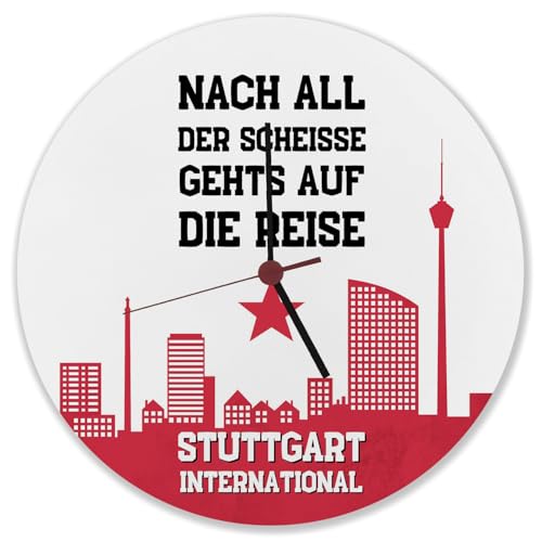 speecheese Stuttgart Europapokal Wanduhr mit Spruch Stuttgart International Bad-Cannstatter Kurve Fan-Gesang Ideal für Stuttgart-Fans Fußball-Liebhaber von speecheese