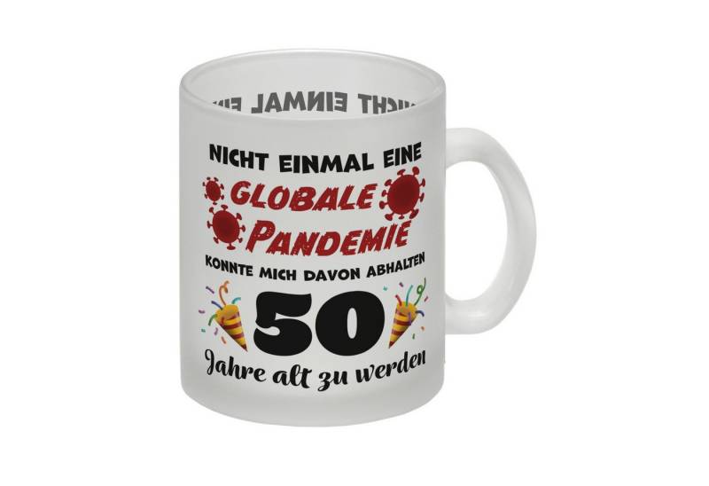speecheese Tasse 50. Geburtstag Glas Tasse mit lustigem Spruch: Pandemie von speecheese