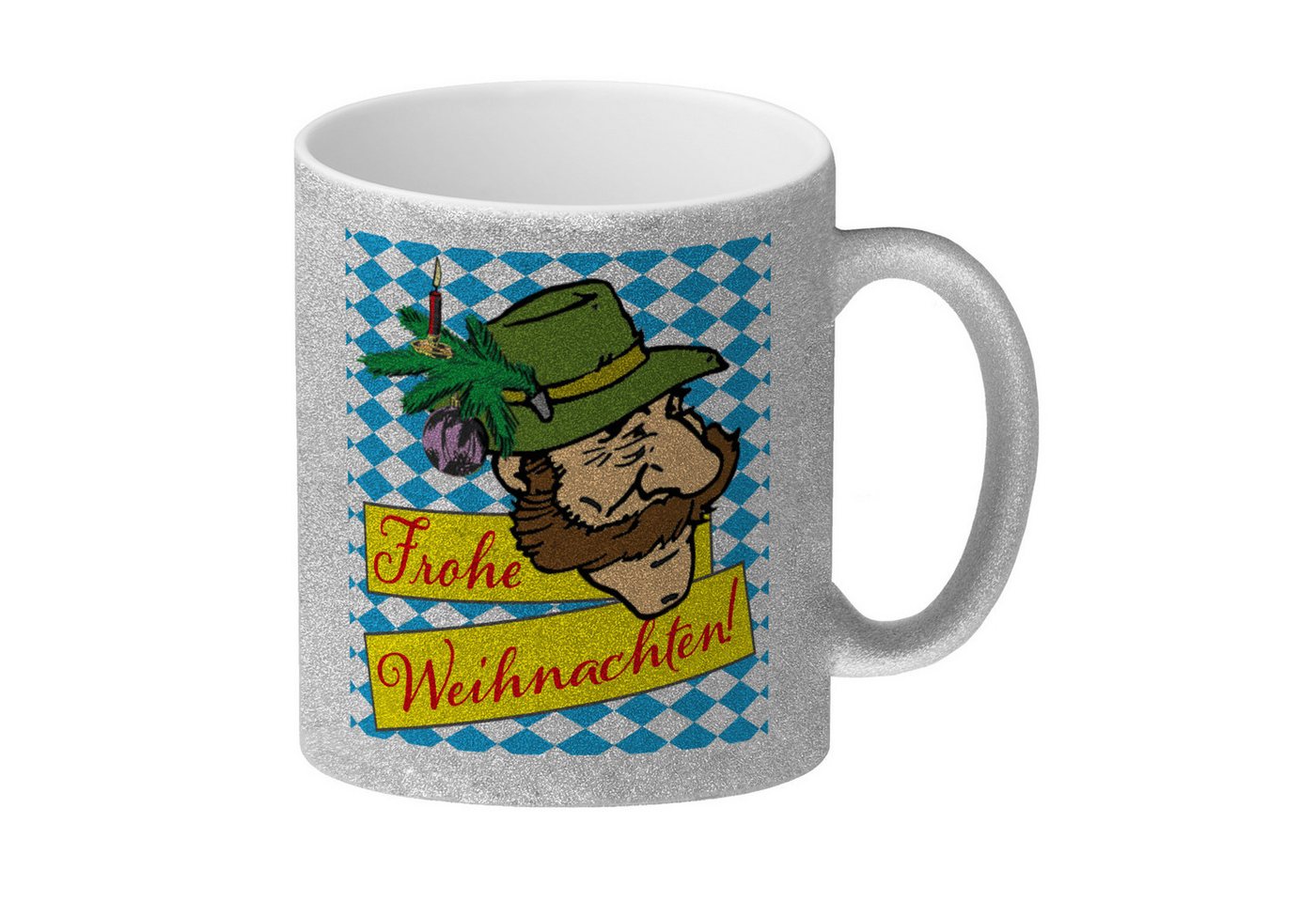 speecheese Tasse Bayer mit Hut Glitzer-Kaffeebecher mit Spruch Frohe Weihnachten speecheese Tasse Bayer mit Hut Glitzer-Kaffeebecher mit Spruch Frohe Weihnachten von speecheese