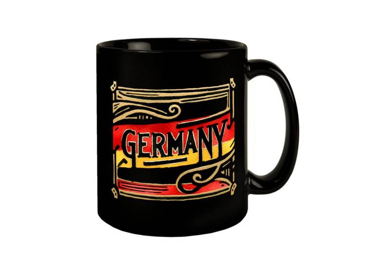 speecheese Tasse Deutschland Flagge mit Verzierung Tasse in Schwarz mit Spruch Germany von speecheese