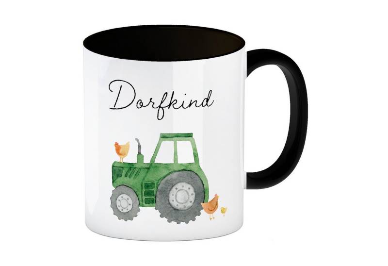 speecheese Tasse Dorfkind grüner Traktor Kaffeebecher in schwarz von speecheese