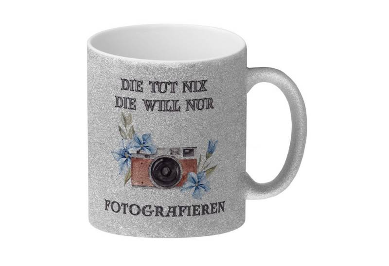 speecheese Tasse Fotografieren Glitzer Kaffeebecher mit Spruch Die tut nix will nur von speecheese