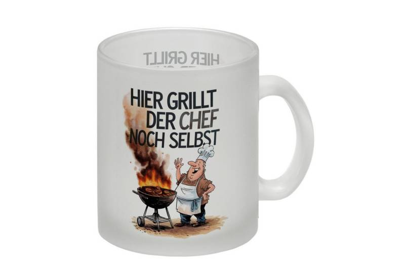 speecheese Tasse Fröhlicher Koch am Grill Glas Tasse Chef grillt selbst von speecheese