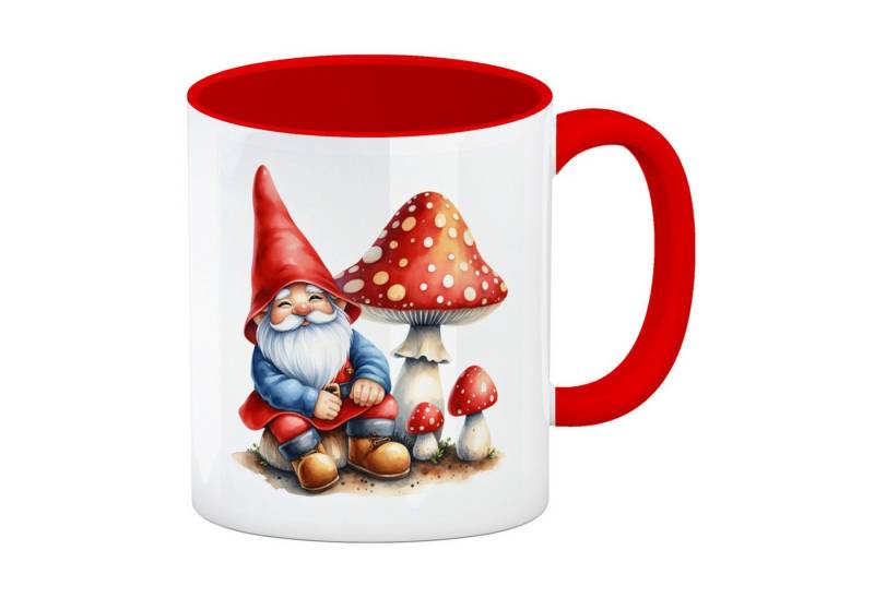 speecheese Tasse Gartenzwerg mit Fliegenpilz Kaffeebecher in rot von speecheese