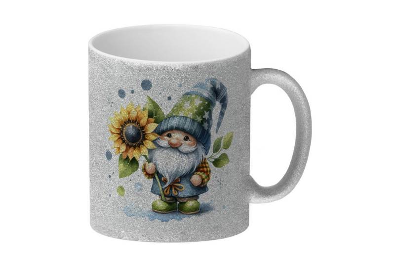 speecheese Tasse Gartenzwerg mit Sonnenblume Glitzer-Kaffeebecher von speecheese