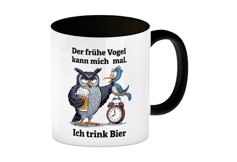speecheese Tasse Graue Eule mit Bierkrug Der frühe Vogel kann mich mal Kaffeebecher in von speecheese