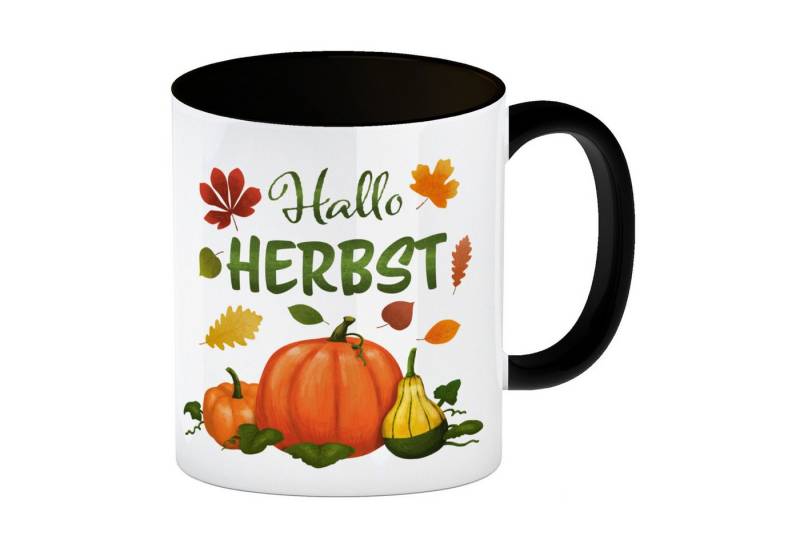 speecheese Tasse Hallo Herbst Kaffeebecher Schwarz mit hübschen Kürbissen von speecheese