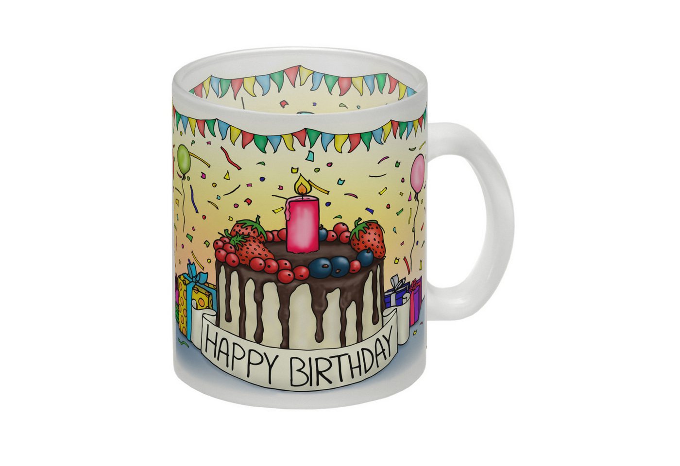 speecheese Tasse Happy Birthday Glas Tasse mit Geburtstagstorte Motiv speecheese Tasse Happy Birthday Glas Tasse mit Geburtstagstorte Motiv von speecheese
