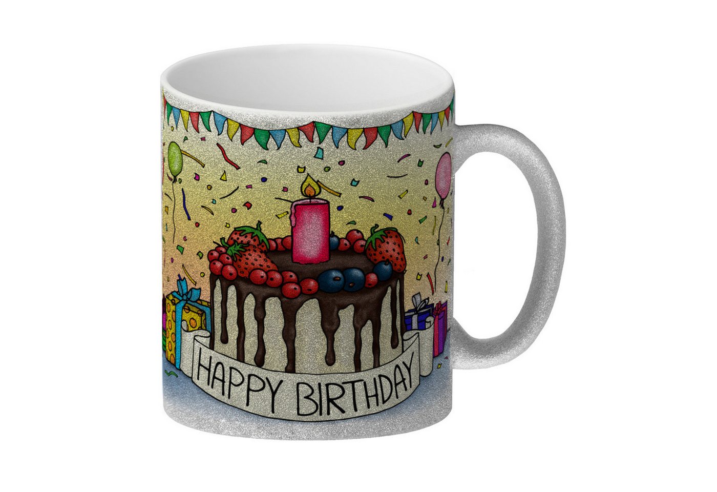 speecheese Tasse Happy Birthday Glitzer-Glitzer-Kaffeebecher mit Geburtstagstorte Motiv speecheese Tasse Happy Birthday Glitzer-Glitzer-Kaffeebecher mit Geburtstagstorte Motiv von speecheese
