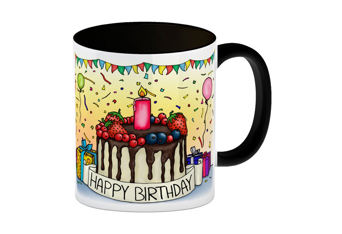 speecheese Tasse Happy Birthday Kaffeebecher Henkel und Innenseite Schwarz mit speecheese Tasse Happy Birthday Kaffeebecher Henkel und Innenseite Schwarz mit von speecheese