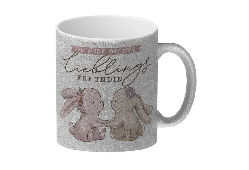 speecheese Tasse Hasen Glitzer-Kaffeebecher mit Spruch Du bist meine Lieblingsfreundin von speecheese