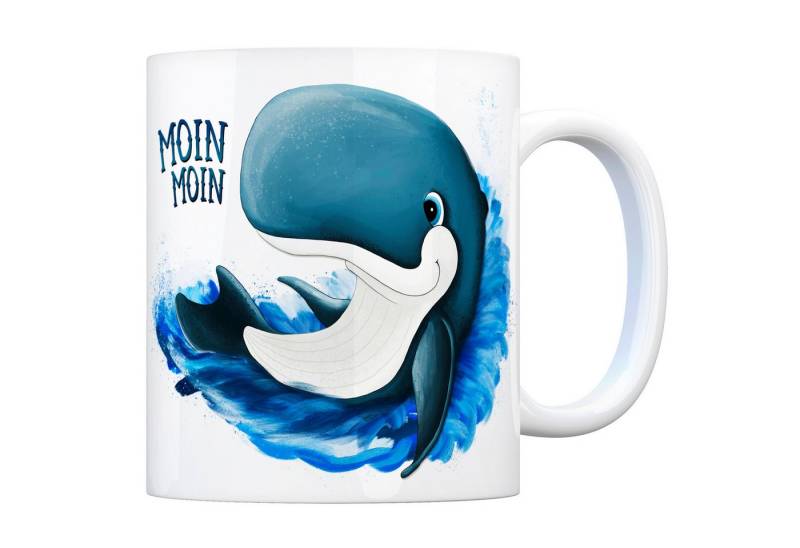 speecheese Tasse Kaffeebecher mit Wal Motiv und Spruch: Moin Moin Kaffeetasse Tasse von speecheese