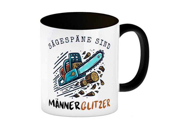 speecheese Tasse Kettensäge Kaffeebecher in schwarz mit Spruch Sägespäne sind von speecheese