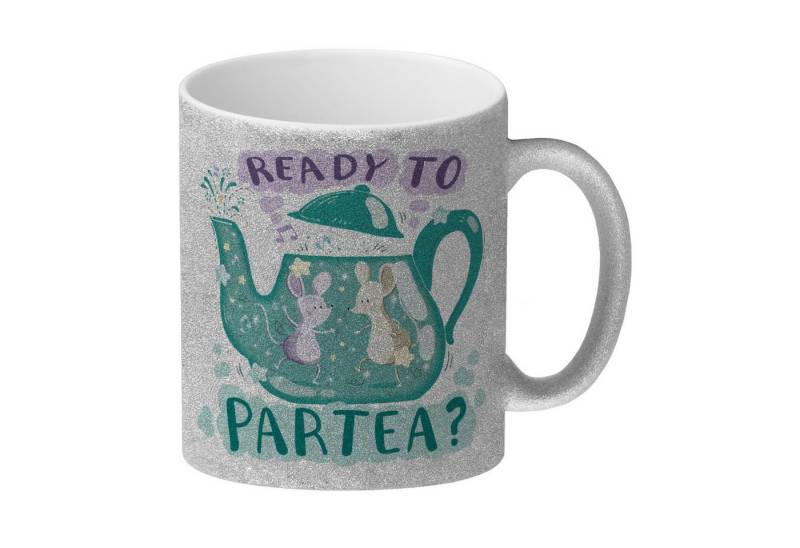 speecheese Tasse Mäuse in Teekanne Glitzer-Kaffeebecher mit Spruch Ready to Partea von speecheese