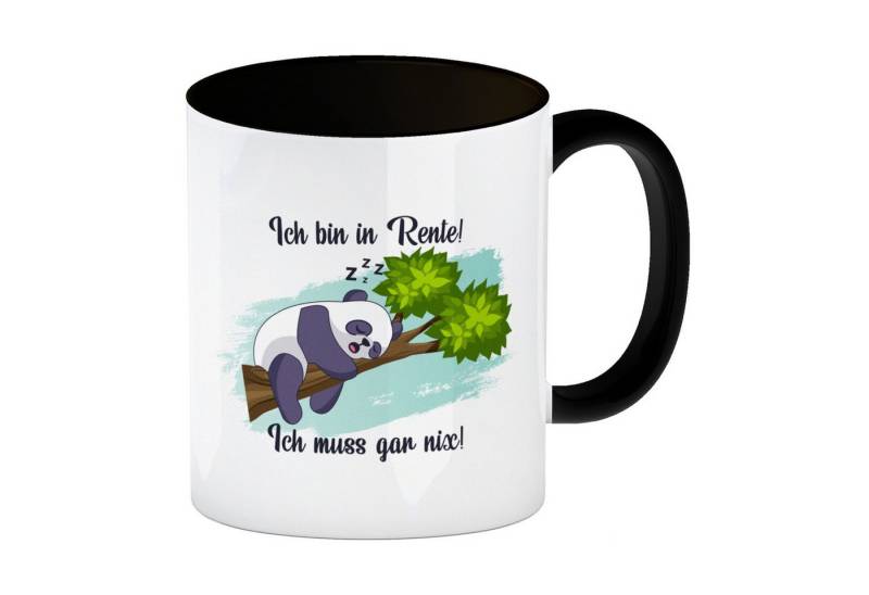 speecheese Tasse Panda Kaffeebecher in schwarz mit Spruch Ich bin Rente muss gar nix von speecheese