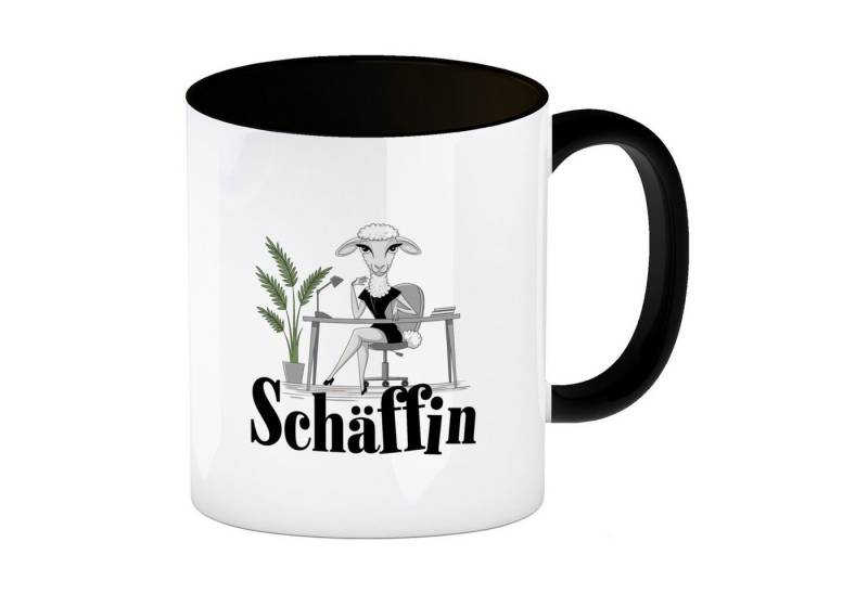 speecheese Tasse Schäffin Kaffeebecher in schwarz für die Chefin im Büro von speecheese
