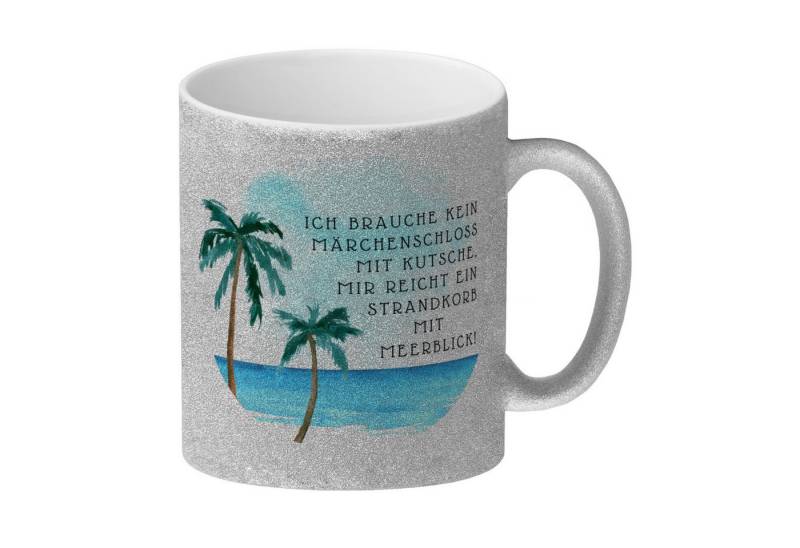 speecheese Tasse Strandkorb und Meerblick Glitzer-Kaffeebecher mit Spruch von speecheese