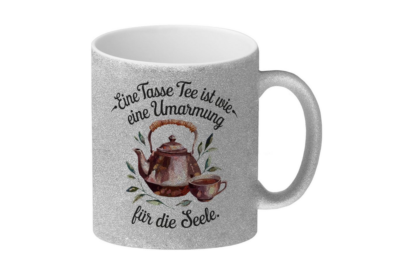 speecheese Tasse Teekanne mit Tasse - Umarmung für die Seele Glitzer-Kaffeebecher von speecheese