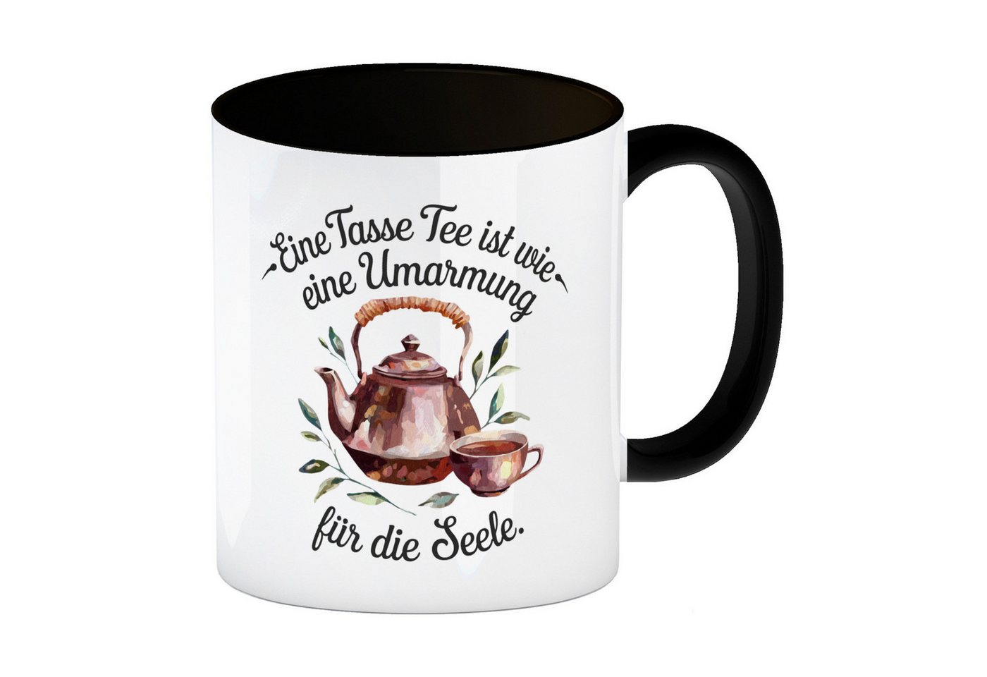 speecheese Tasse Teekanne mit Tasse - Umarmung für die Seele Kaffeebecher in schwarz von speecheese
