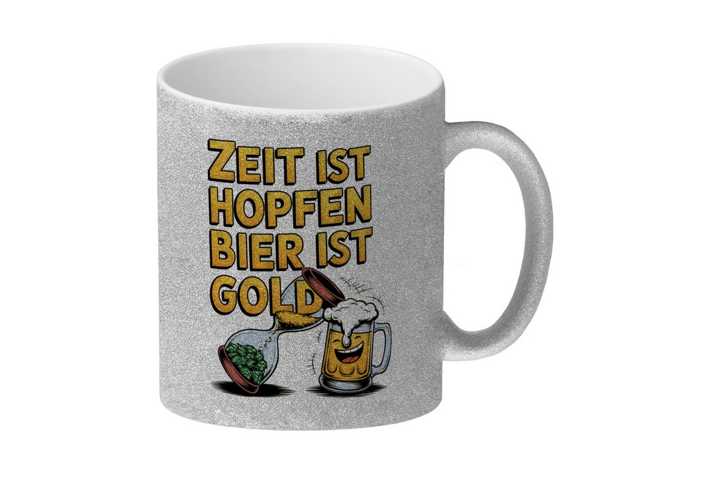 speecheese Tasse Zeit ist Hopfen, Bier ist Gold Glitzer-Kaffeebecher Bierkrug & Sanduhr speecheese Tasse Zeit ist Hopfen, Bier ist Gold Glitzer-Kaffeebecher Bierkrug & Sanduhr von speecheese