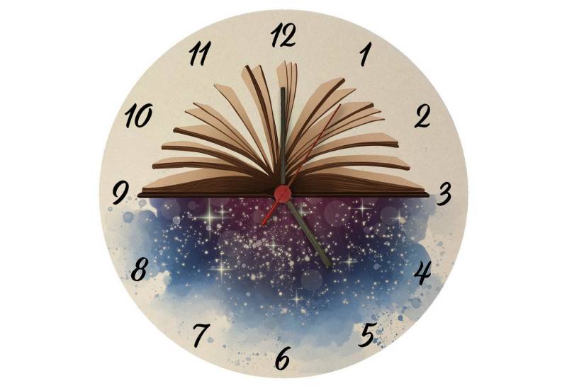 speecheese Wanduhr Buch mit schönem Wasserfarbenmotiv Wanduhr aus MDF von speecheese