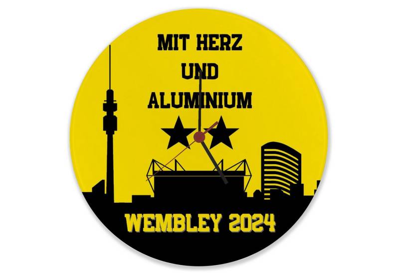 speecheese Wanduhr Dortmund Finale Wembley 2024 Wanduhr aus Glas mit Spruch Herz und von speecheese