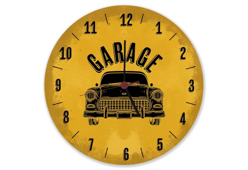 speecheese Wanduhr Garage Auto Wanduhr aus Alu in gelb von speecheese