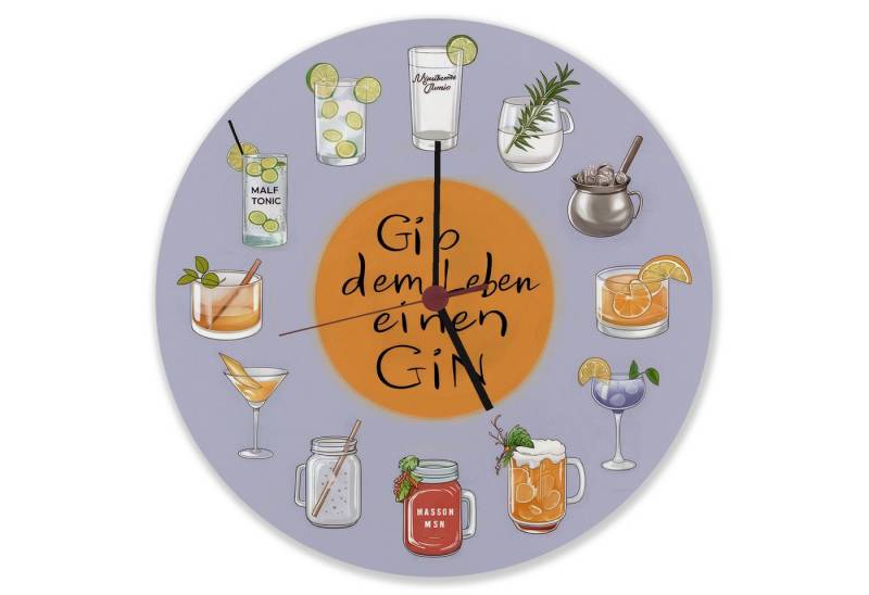 speecheese Wanduhr Gin Tonic Variationen Wanduhr aus Alu - Gib dem Leben Gin von speecheese