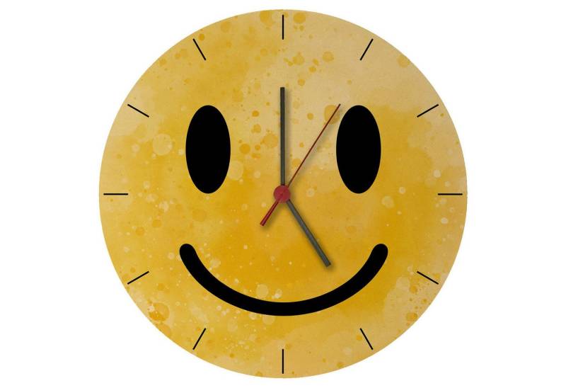 speecheese Wanduhr Grinsendes Emoticon gelbe Wanduhr aus MDF von speecheese