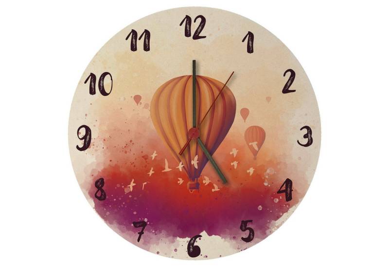 speecheese Wanduhr Heißluftballon in Wasserfarbenoptik Wanduhr aus MDF von speecheese