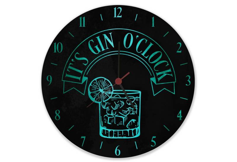 speecheese Wanduhr It's Gin O'Clock Wanduhr aus Glas mit blauer Schrift von speecheese