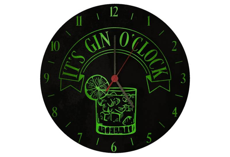 speecheese Wanduhr It's Gin O'Clock Wanduhr aus MDF mit grüner Schrift von speecheese