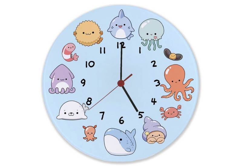 speecheese Wanduhr Jelly & Friends Kinderuhr mit süßen Meerestieren Wanduhr aus Glas von speecheese