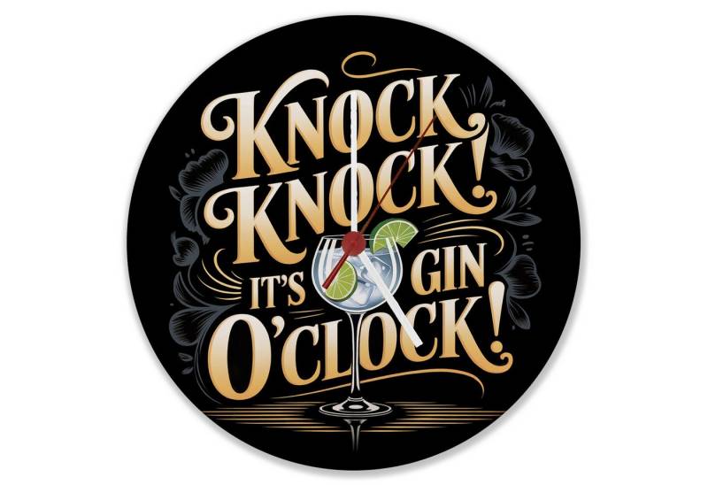 speecheese Wanduhr Knock Knock! It's Gin o'clock! Wanduhr aus MDF von speecheese